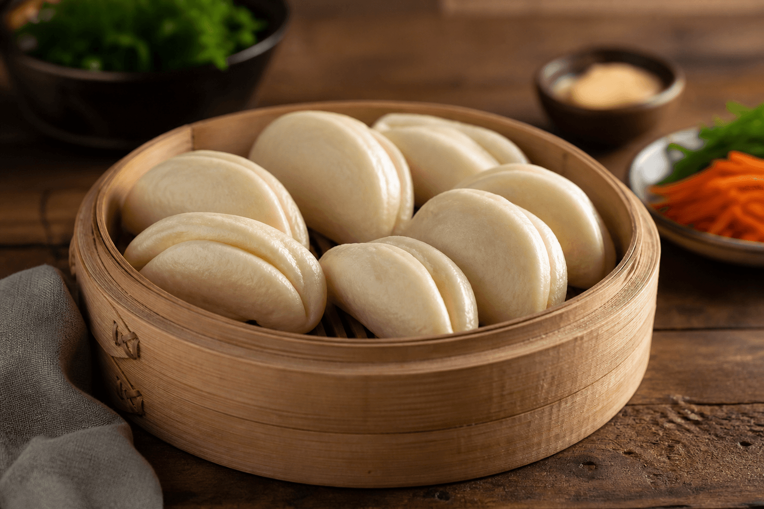 Dampede bao buns klar til fyld