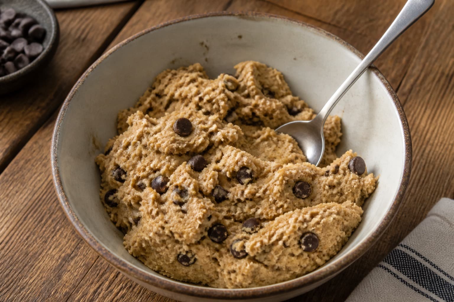 Kikært-cookie dough med chokoladeknapper i skål