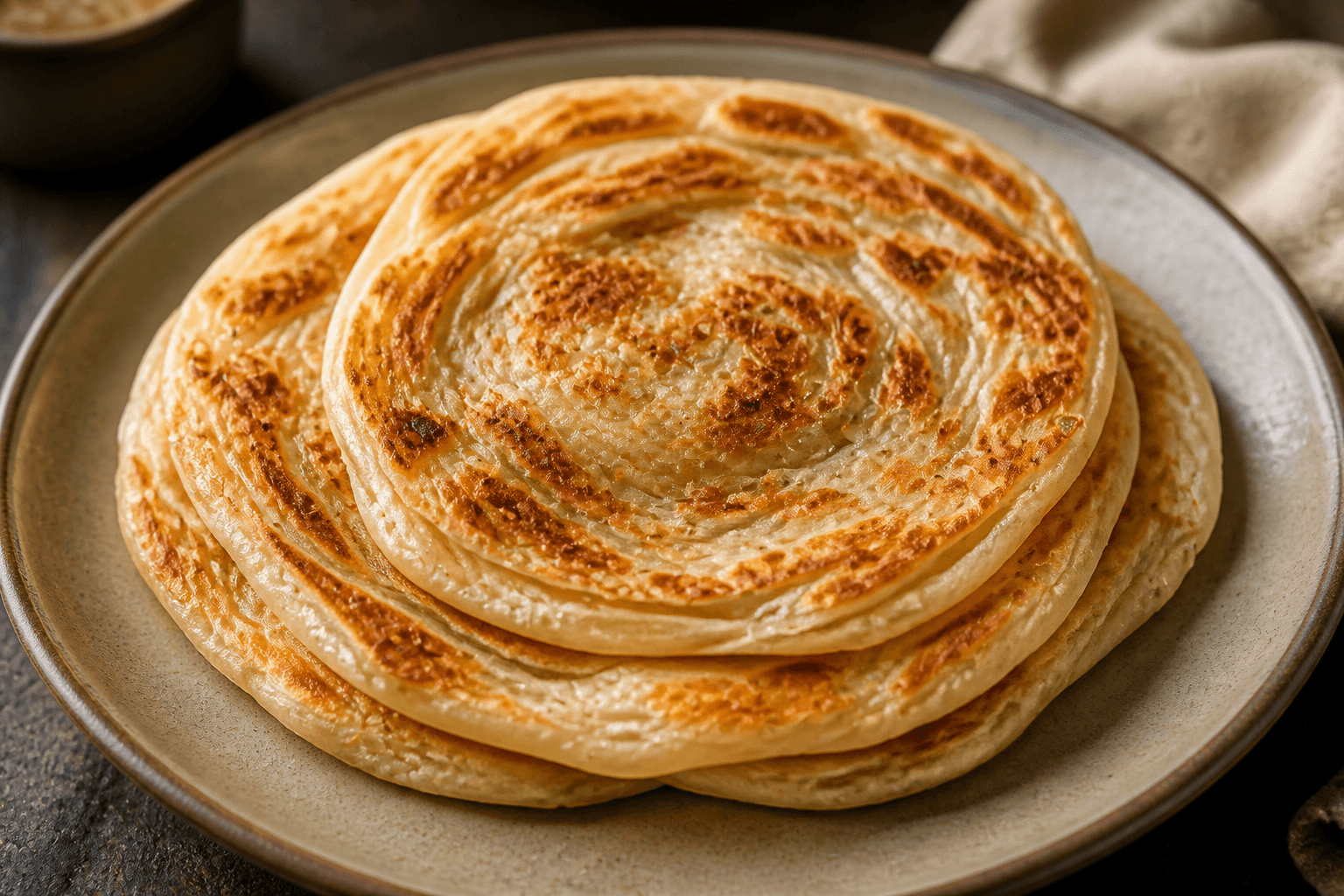 Lagdelte paratha fladbrød på tallerken