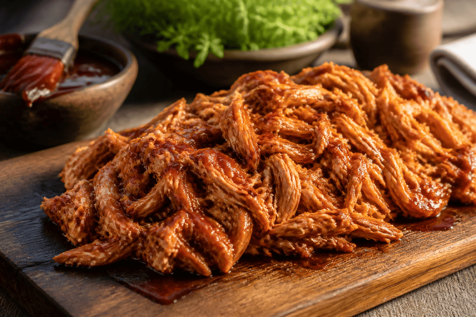 Trevlet pulled chicken med BBQ-sauce