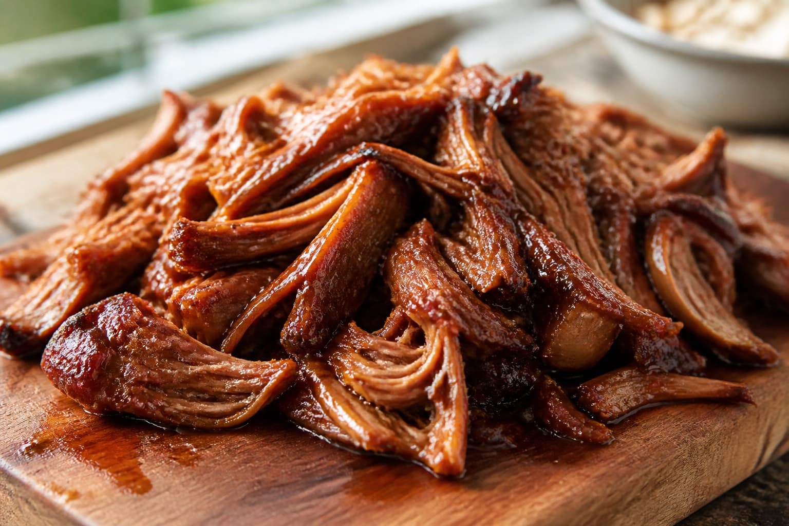 Trevlet pulled pork klar til sandwich