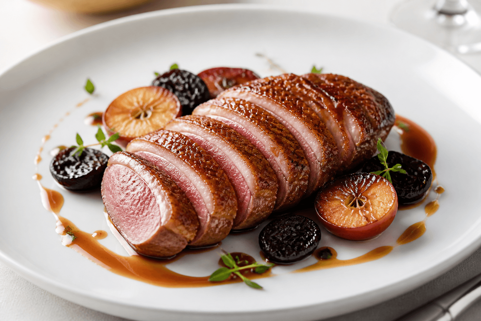 Andebryst sous vide med sprød skind og pink midte