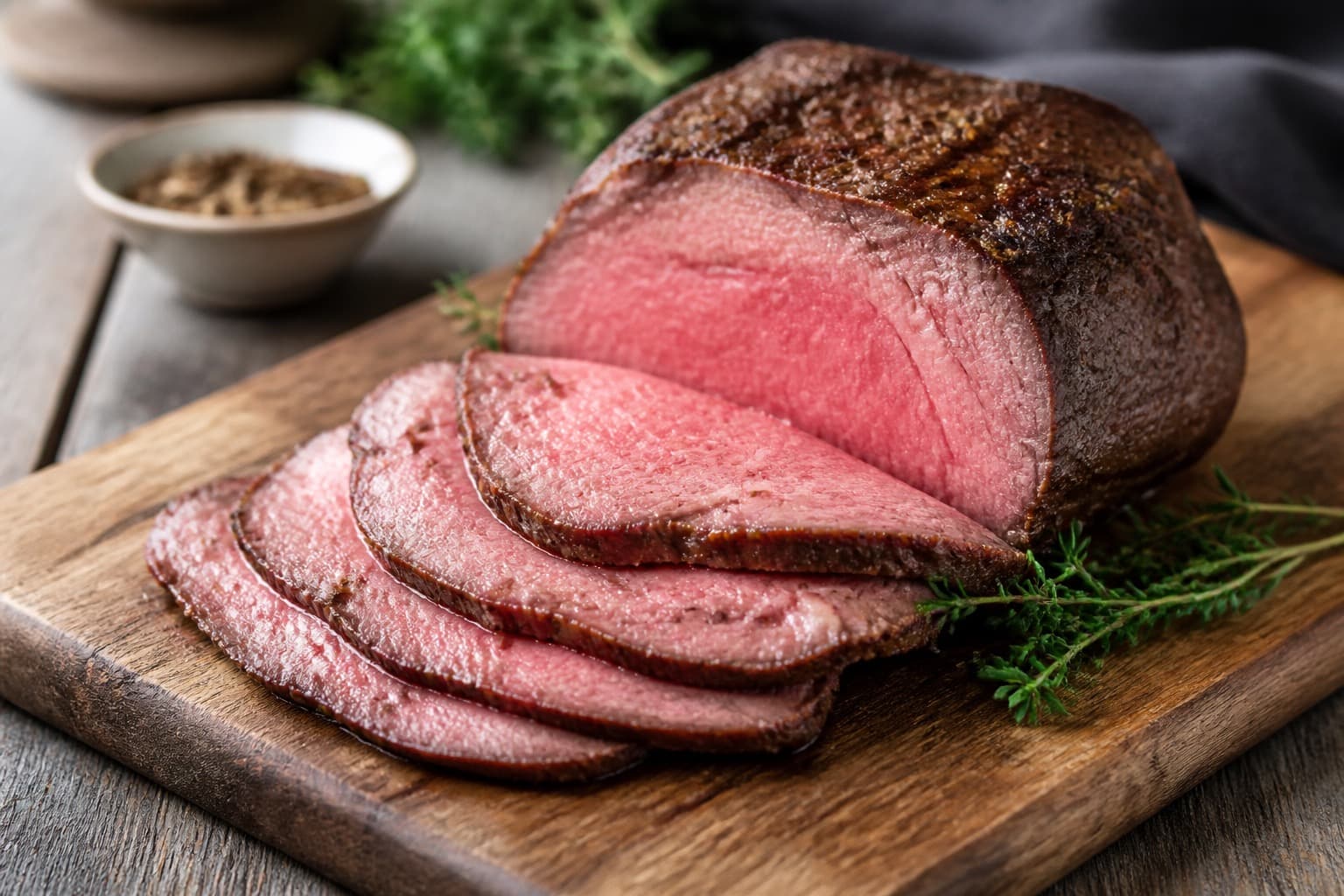 Cuvettesteg sous vide med skorpe og pink midte