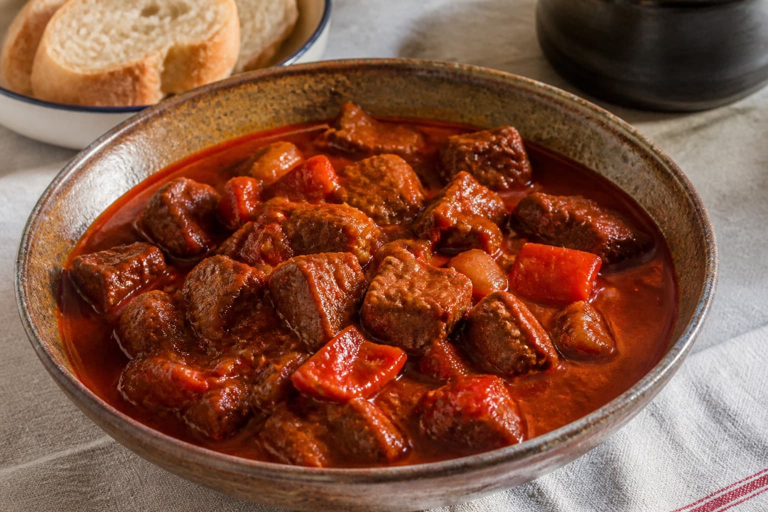 Gullaschkød sous vide i rød paprika-sauce