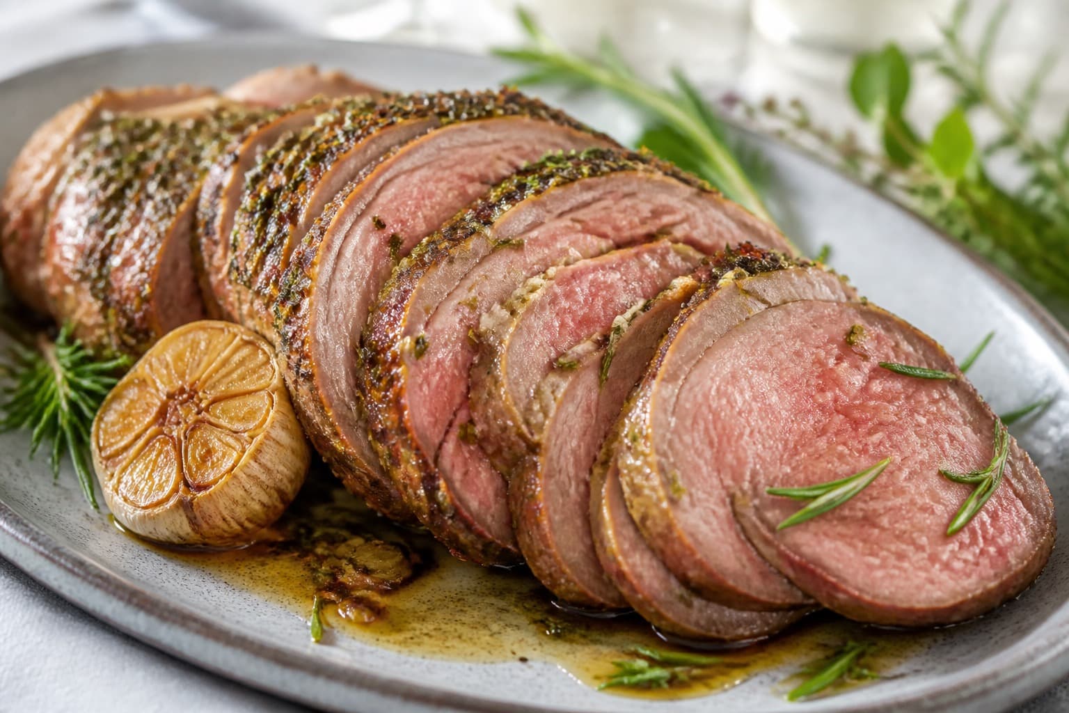 Lammekølle sous vide skåret i saftige skiver