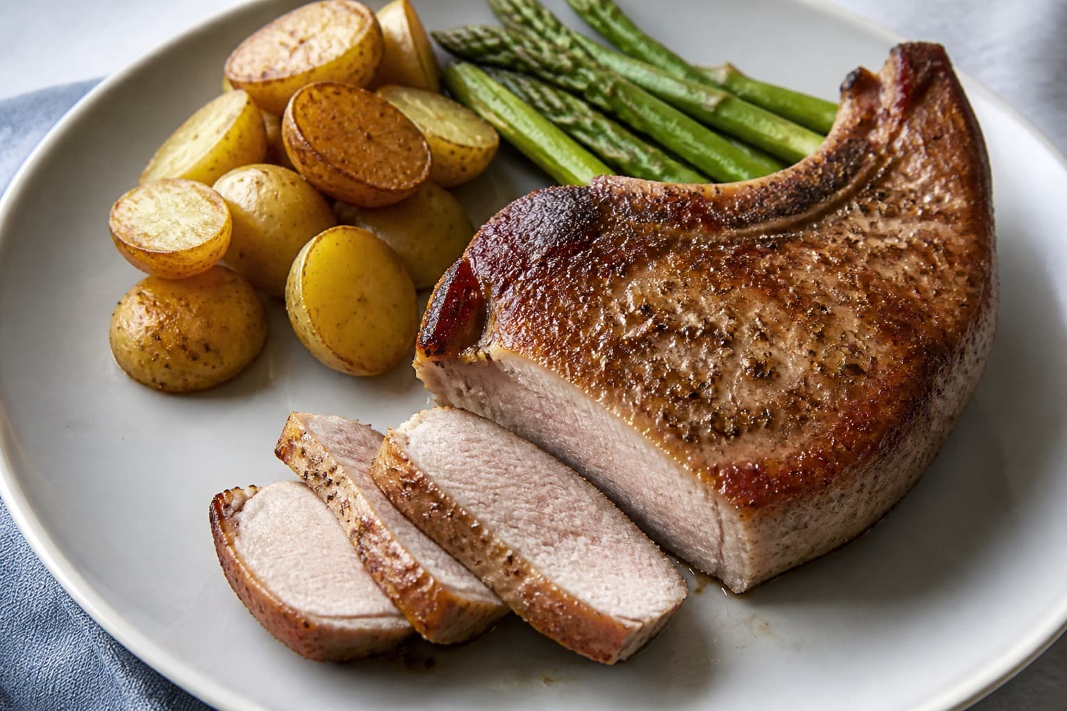 Svinekoteletter sous vide med gylden skorpe