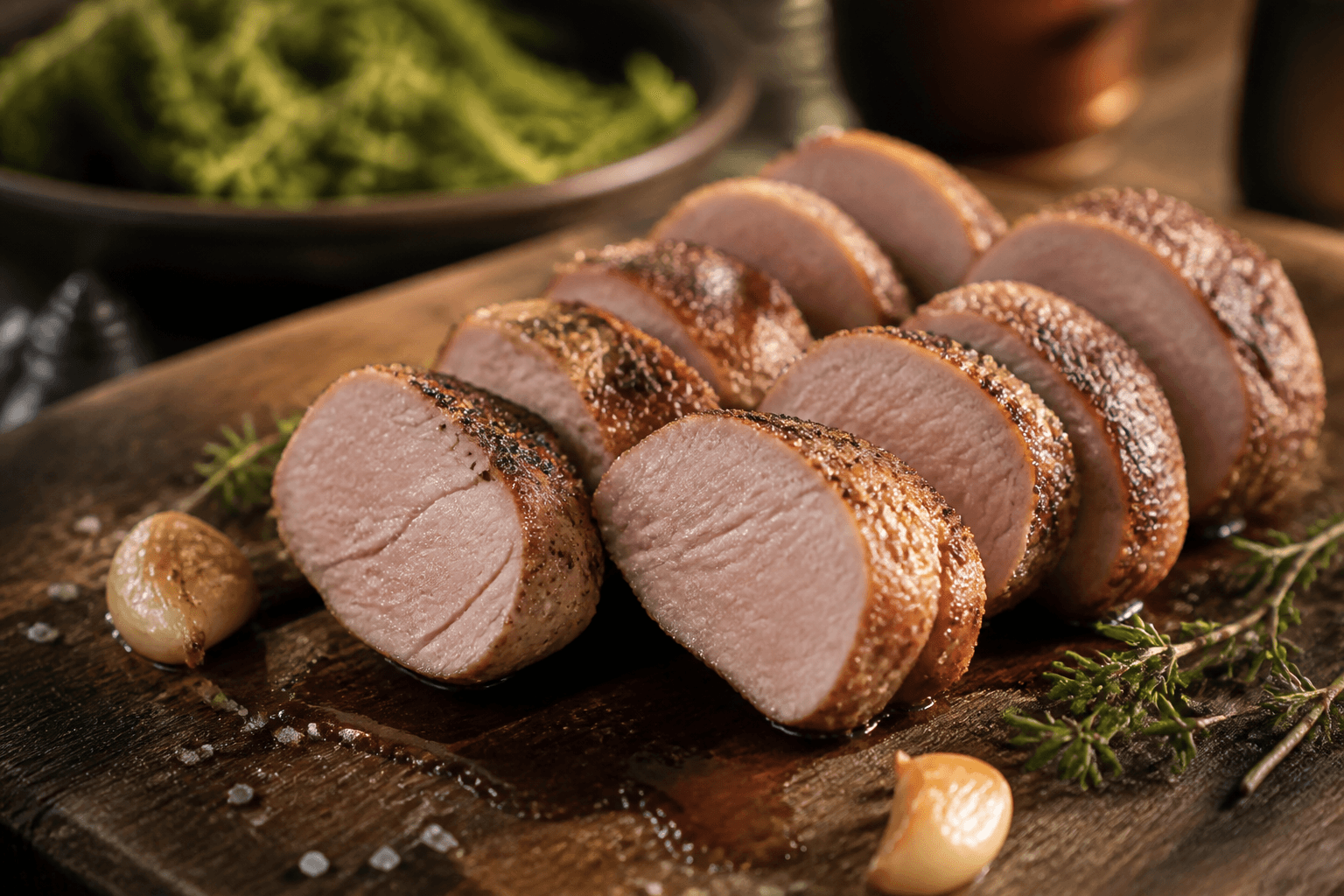 Svinemørbrad sous vide skåret i saftige medailloner