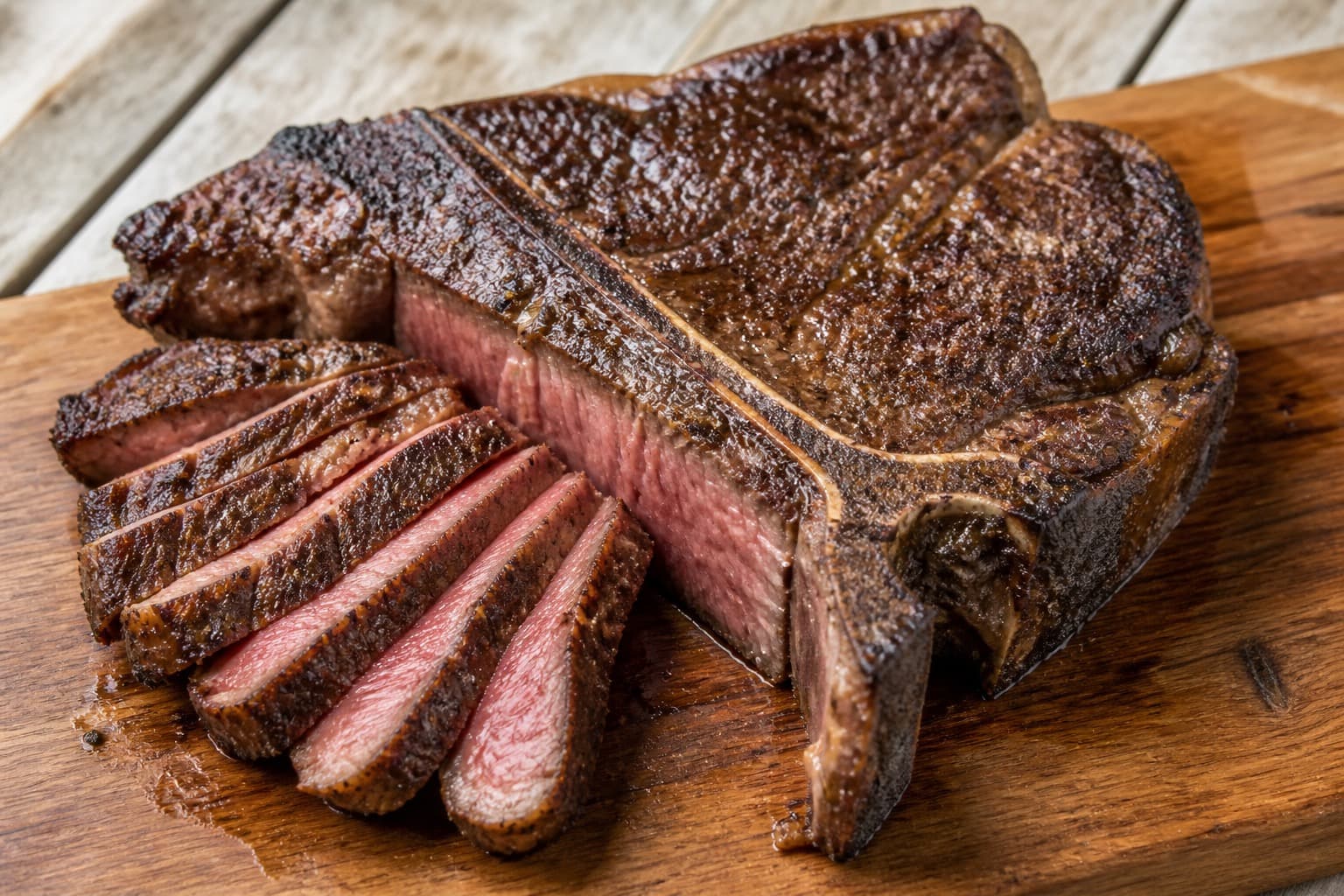 T-bone steak sous vide med skorpe omkring T-benet
