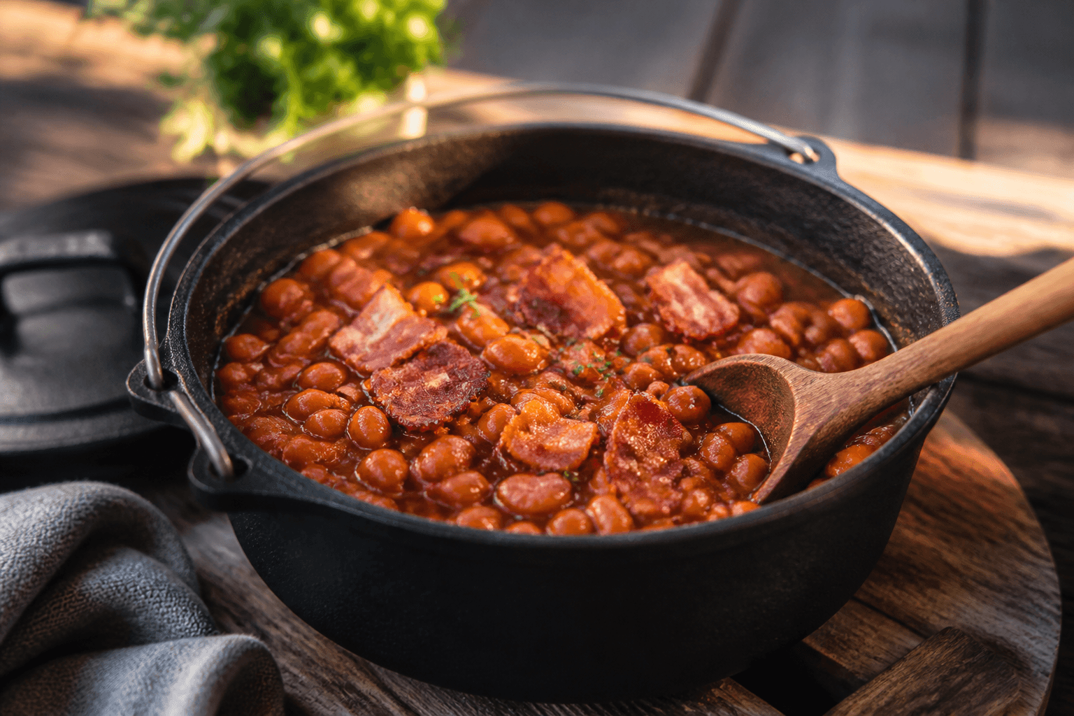 Baked beans med bacon i Dutch Oven