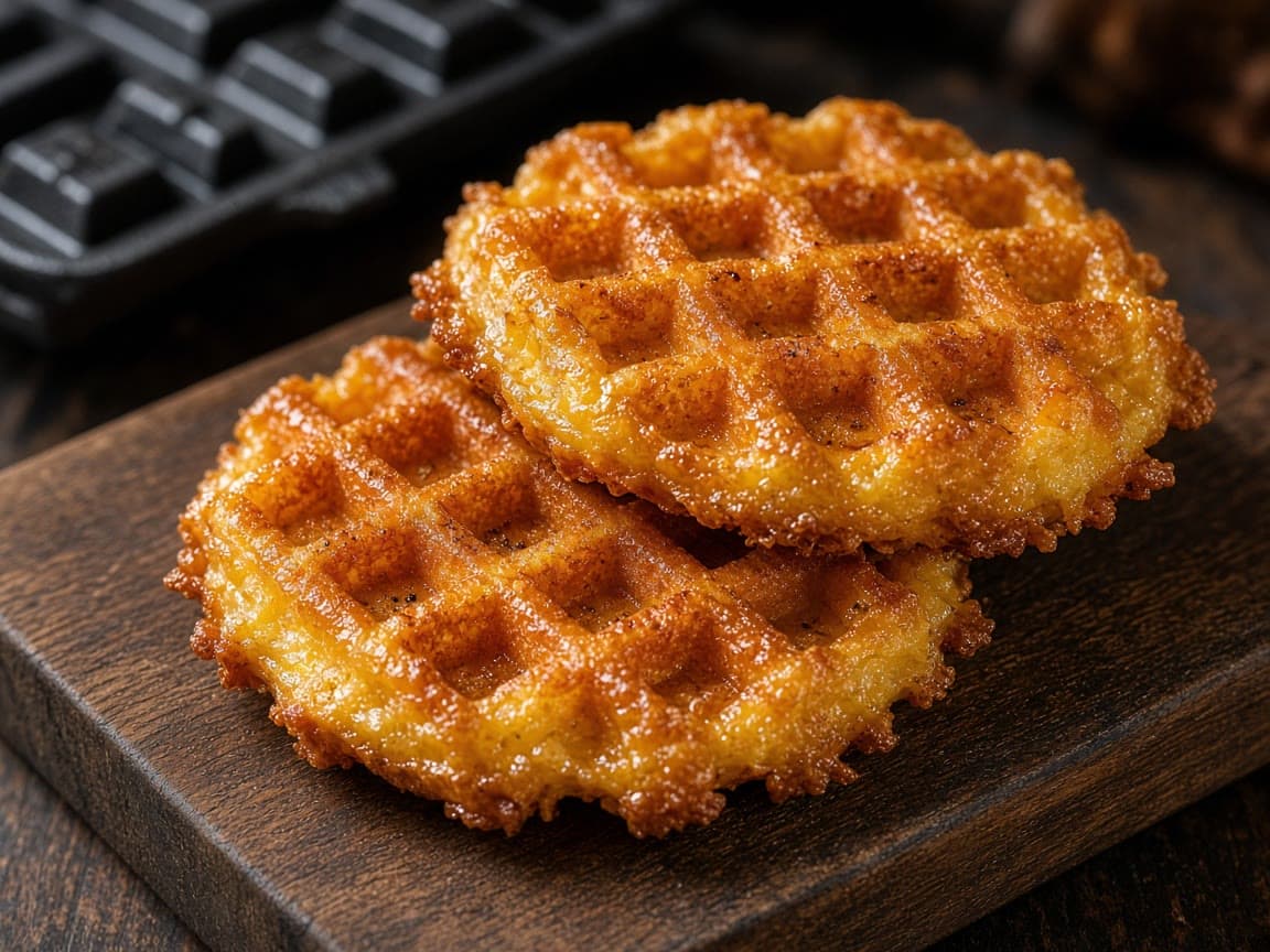 Gyldne chaffles af æg og ost fra vaffeljern