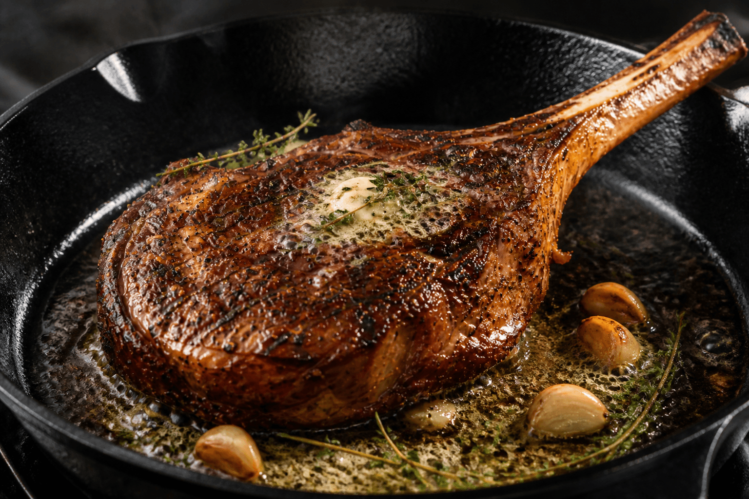 Ribeye i støbejern med stegeskorpe