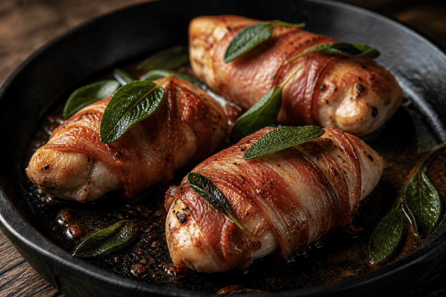 Kyllingefilet svøbt i pancetta med salvieblade