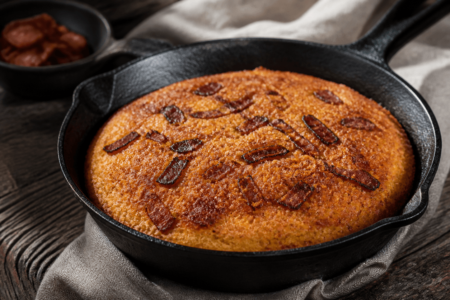 Cornbread med baconfedt-skorpe i støbejernspande