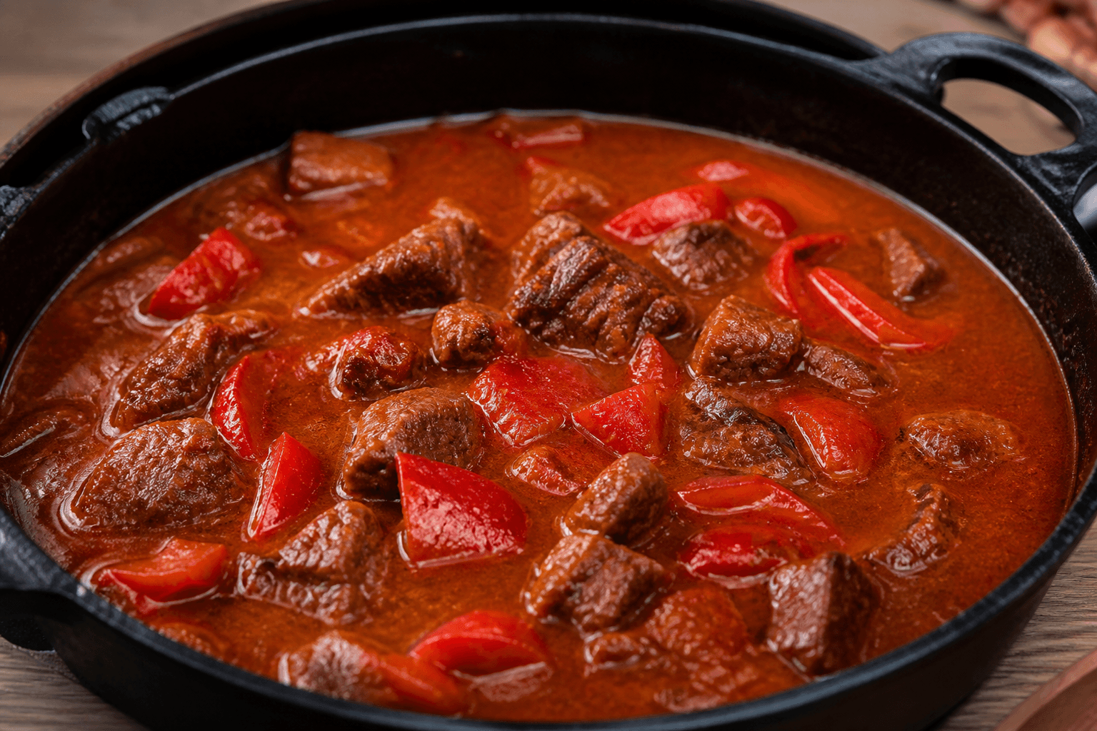 Ungarsk paprikagryde med oksekød, paprika og peberfrugter