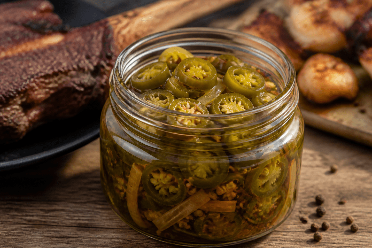 Glas med Cowboy Candy — søde syltede jalapeño-skiver