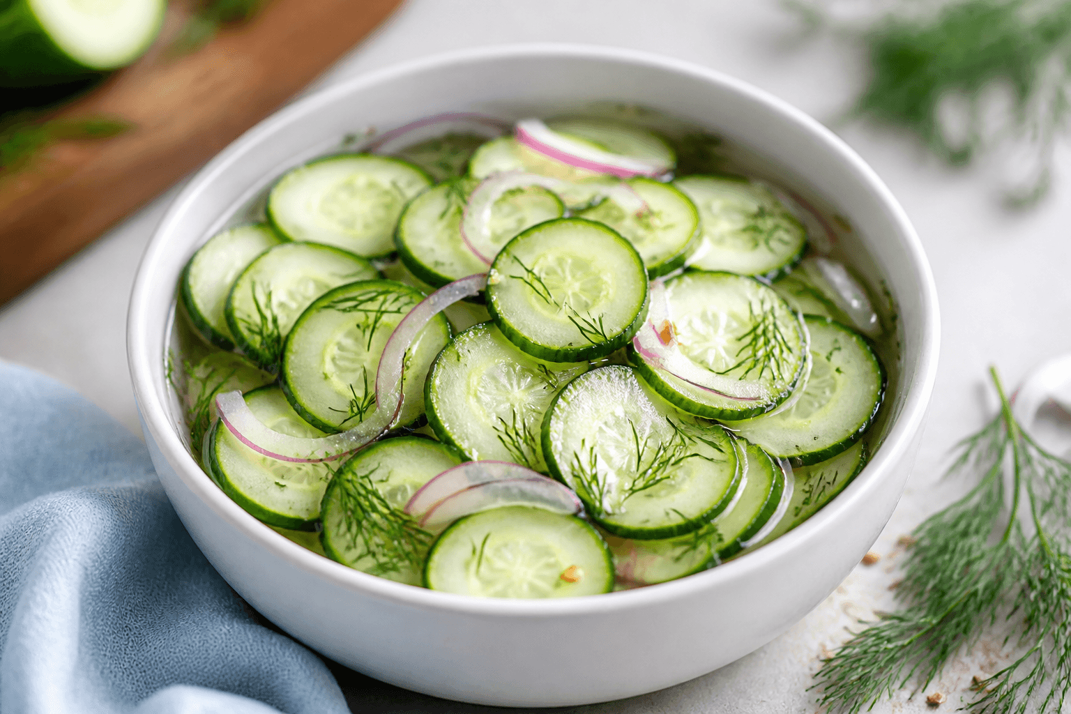 Skål med hurtigsyltede agurker klar på 10 minutter