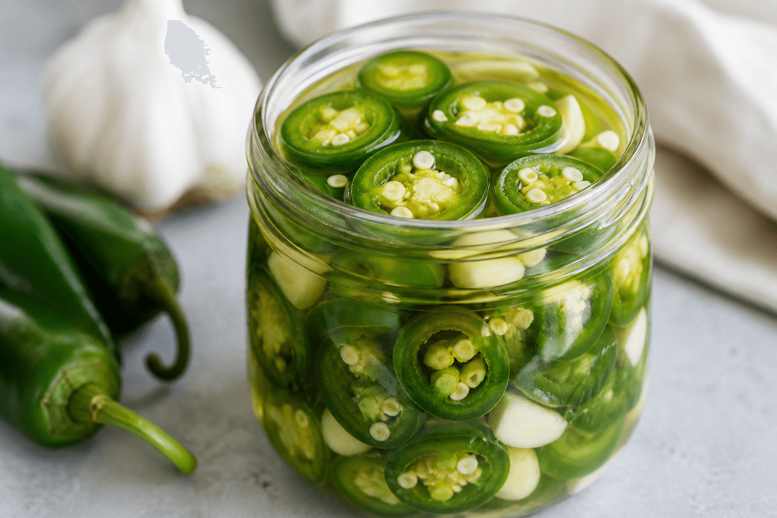 Glas med koldsyltede jalapeño-skiver