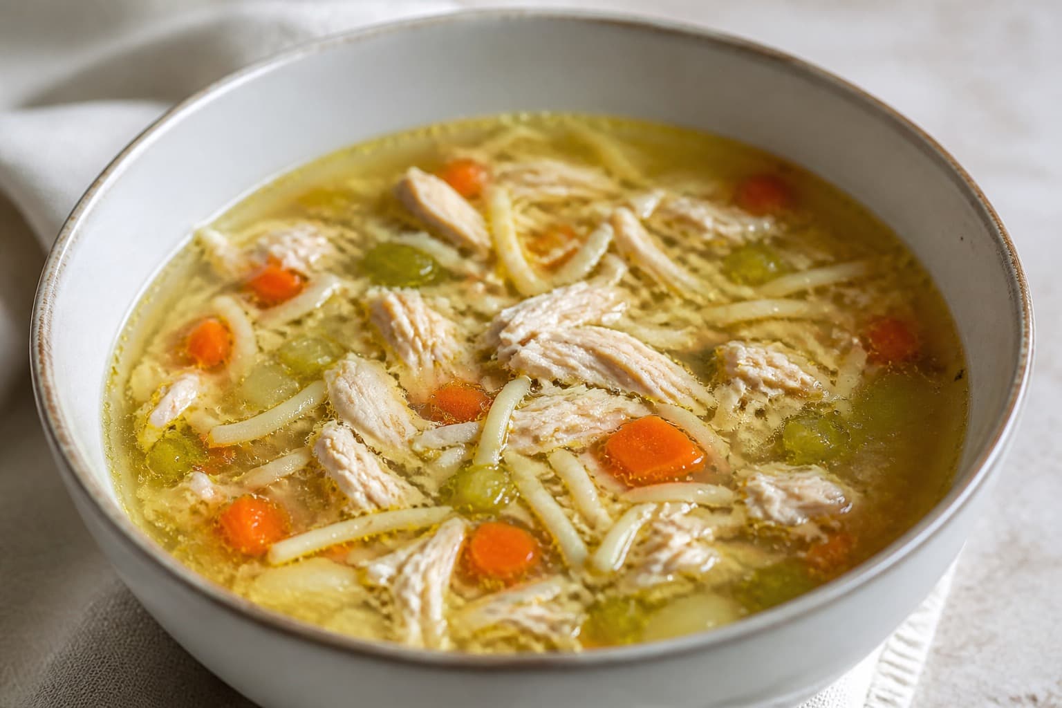 Hønsekødssuppe fra trykkoger med gulerødder og nudler