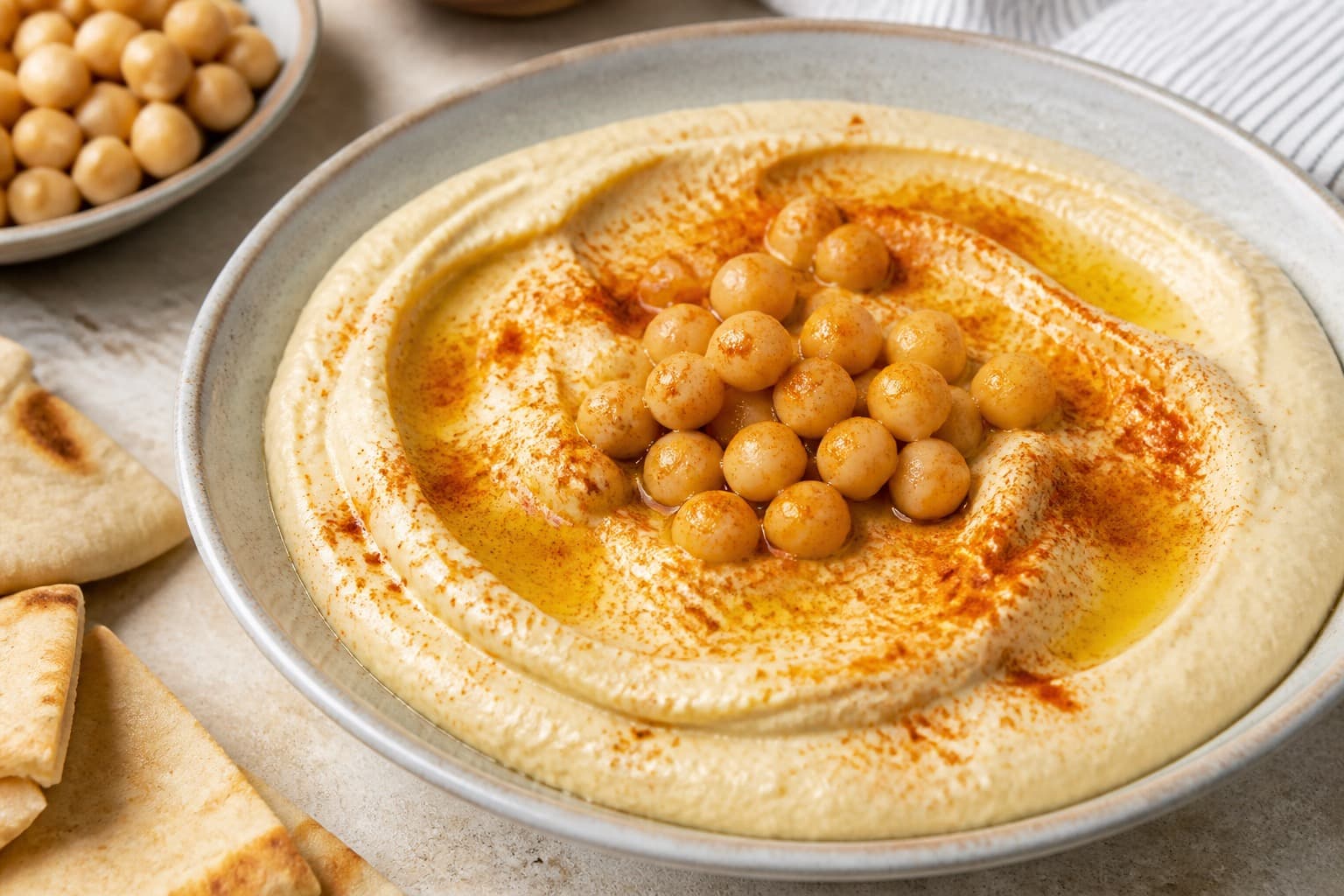 Cremet hummus lavet på kikærter fra trykkoger