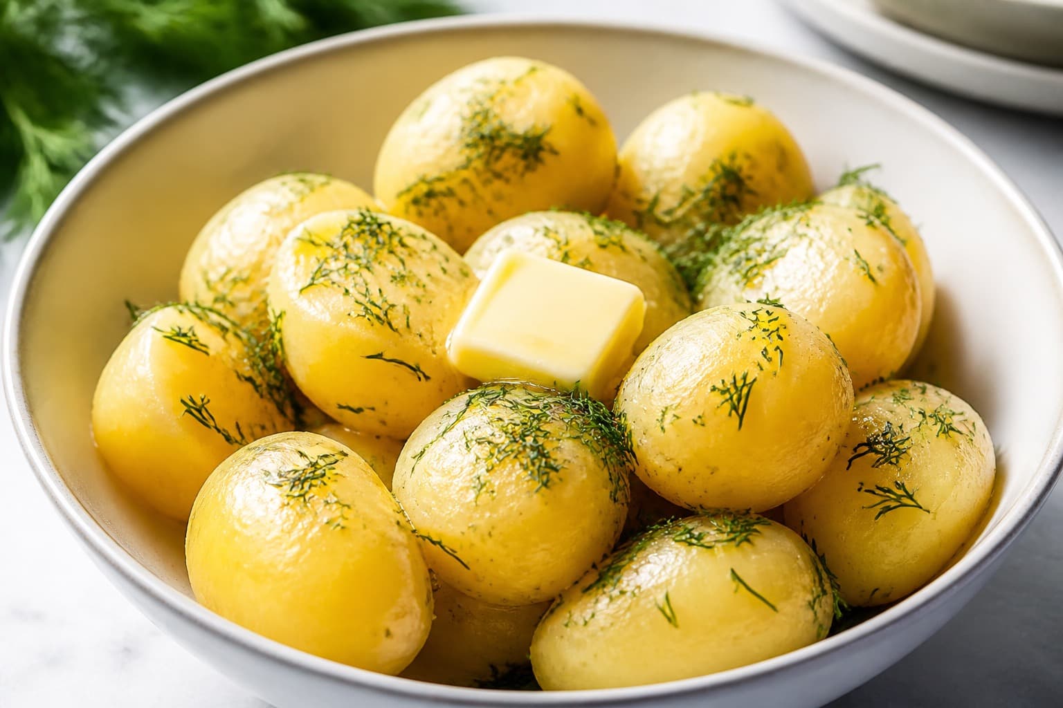 Kogte kartofler fra trykkoger med smør og dild