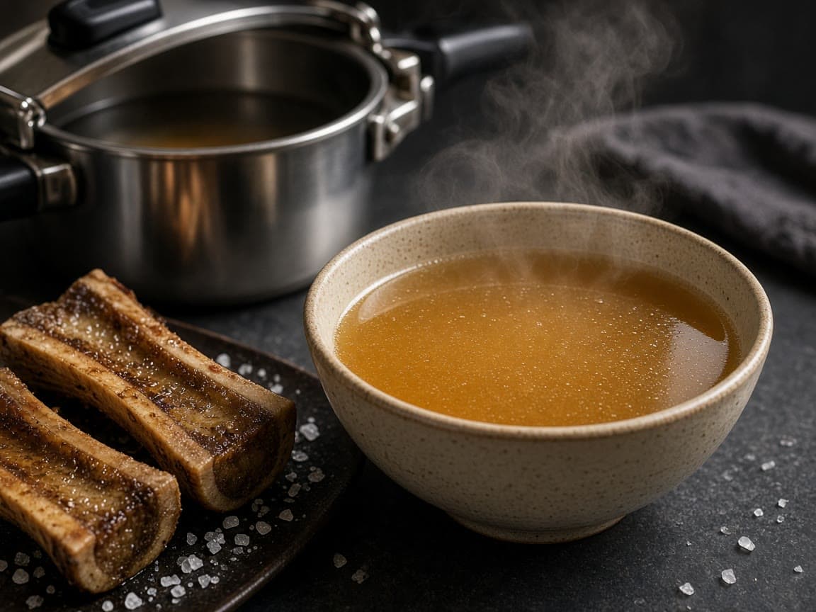 Gylden keto bone broth på marvben fra trykkoger