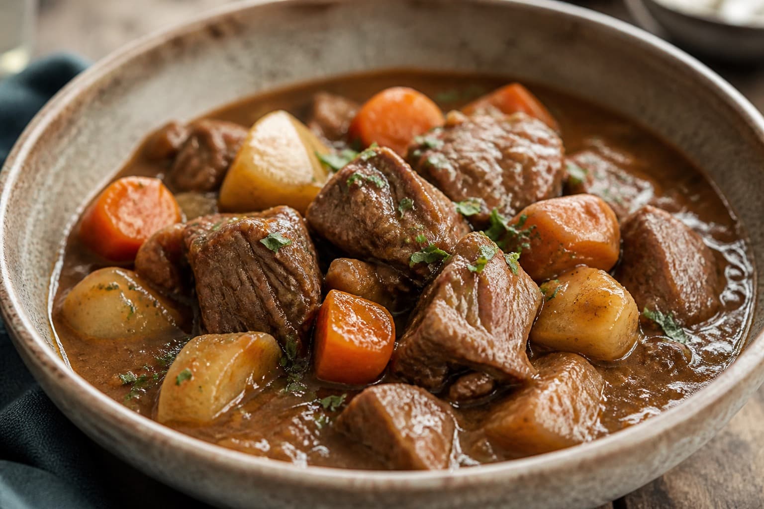 Lammegryde fra trykkoger med rodfrugter i kraftig sauce