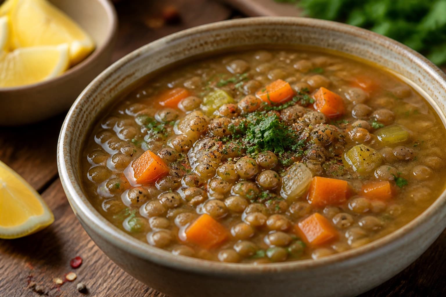 Linsesuppe fra trykkoger med krydderier