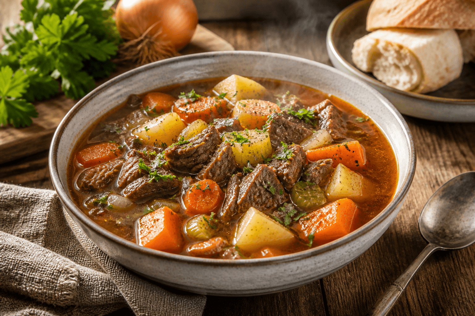Oksekødssuppe fra trykkoger med grøntsager