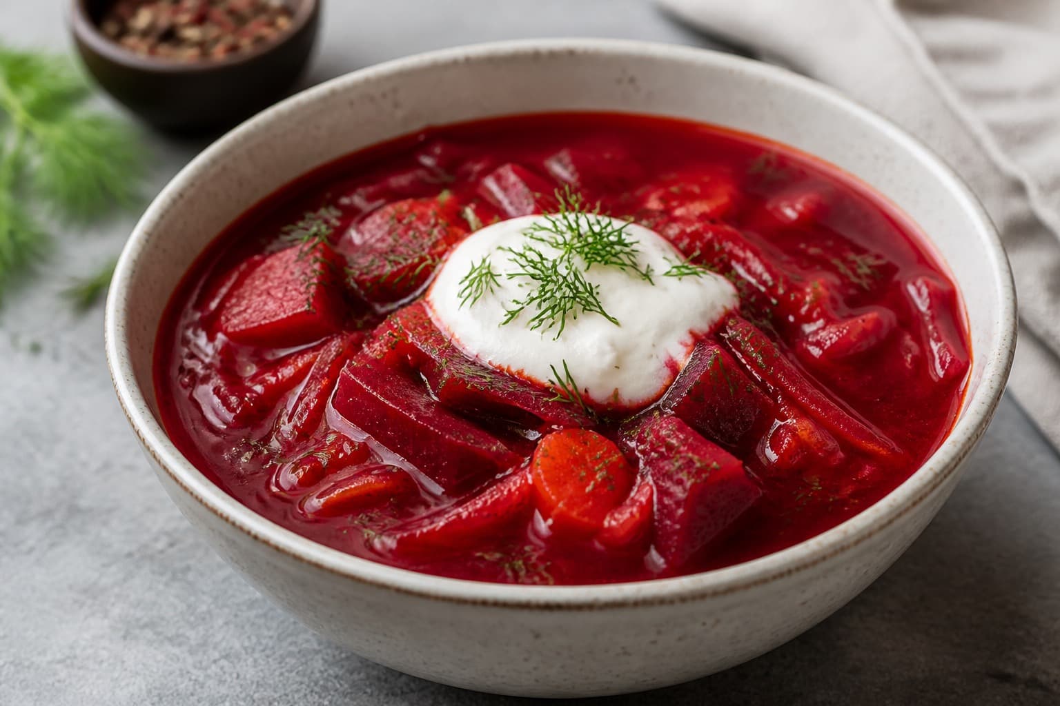 Rød borsch rødbedesuppe fra trykkoger med creme fraiche