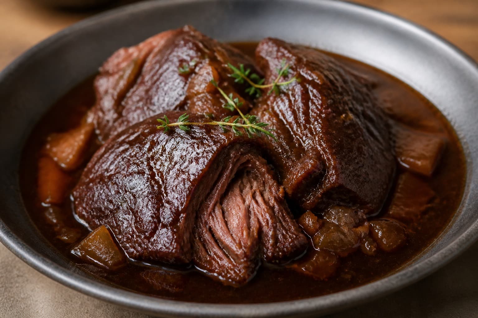 Møre svinekæber fra trykkoger i mørk sauce